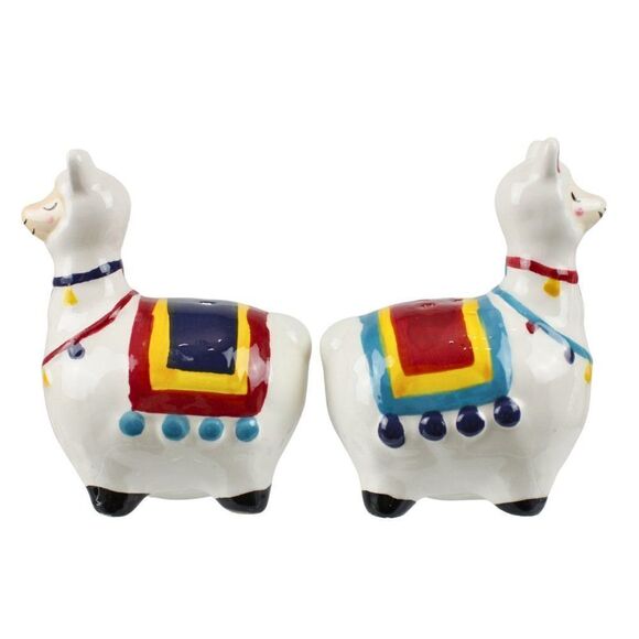 Peruvian Llamas Salt and Pepper Shakers Ceramic Cottagecore Kitsch Colorful - Picture 3 of 6